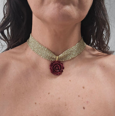 Chocker Tejido Colgante Rosa