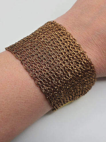 Pulsera Tejida Ancha café cobre