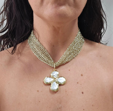 Collar Tejido con colgante Perla