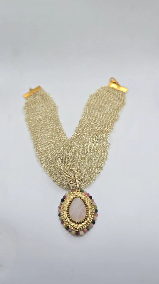 Collar Tejido con colgante Bordado con piedras