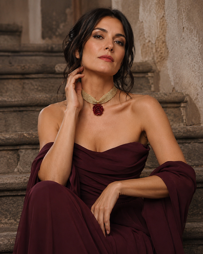 Chocker Tejido Colgante Rosa