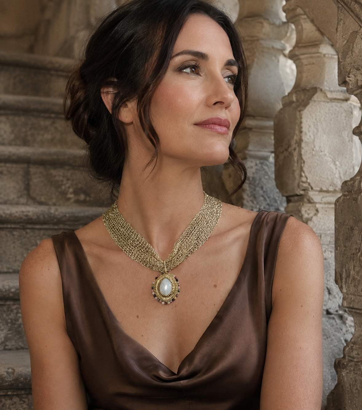 Collar Tejido con colgante Bordado con piedras