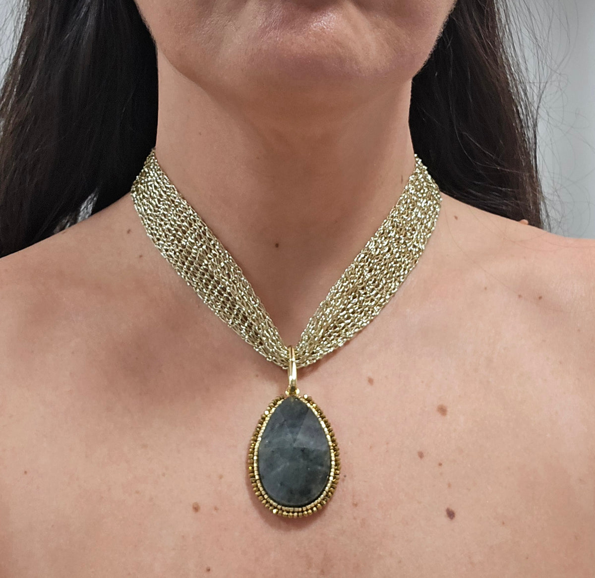 Collar Tejido piedra labradorita